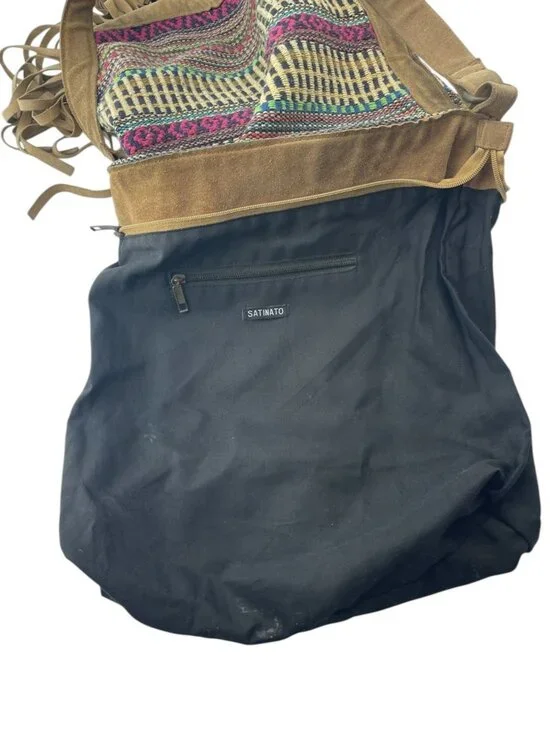 SATINATO Hobo Bag Women’s Brown Multi Fringe Woven Suede Festival - Picture 6 of 12